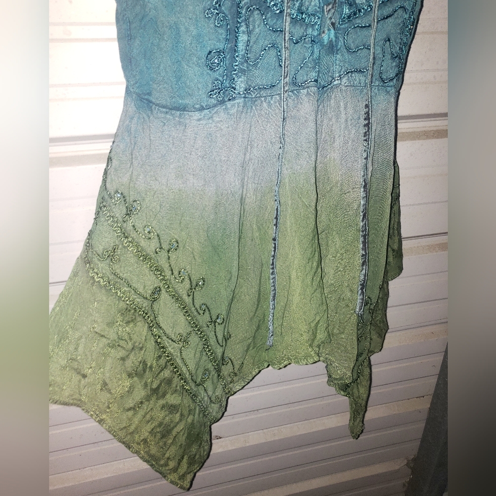 Plus Size 1x/2x Vintage Embroidered Blue Green Hippie Boho Top Shirt Festival - Picture 3 of 5
